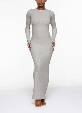 SKIMS Soft Lounge Shimmer Long Sleeve Maxi Dress Grey Size M